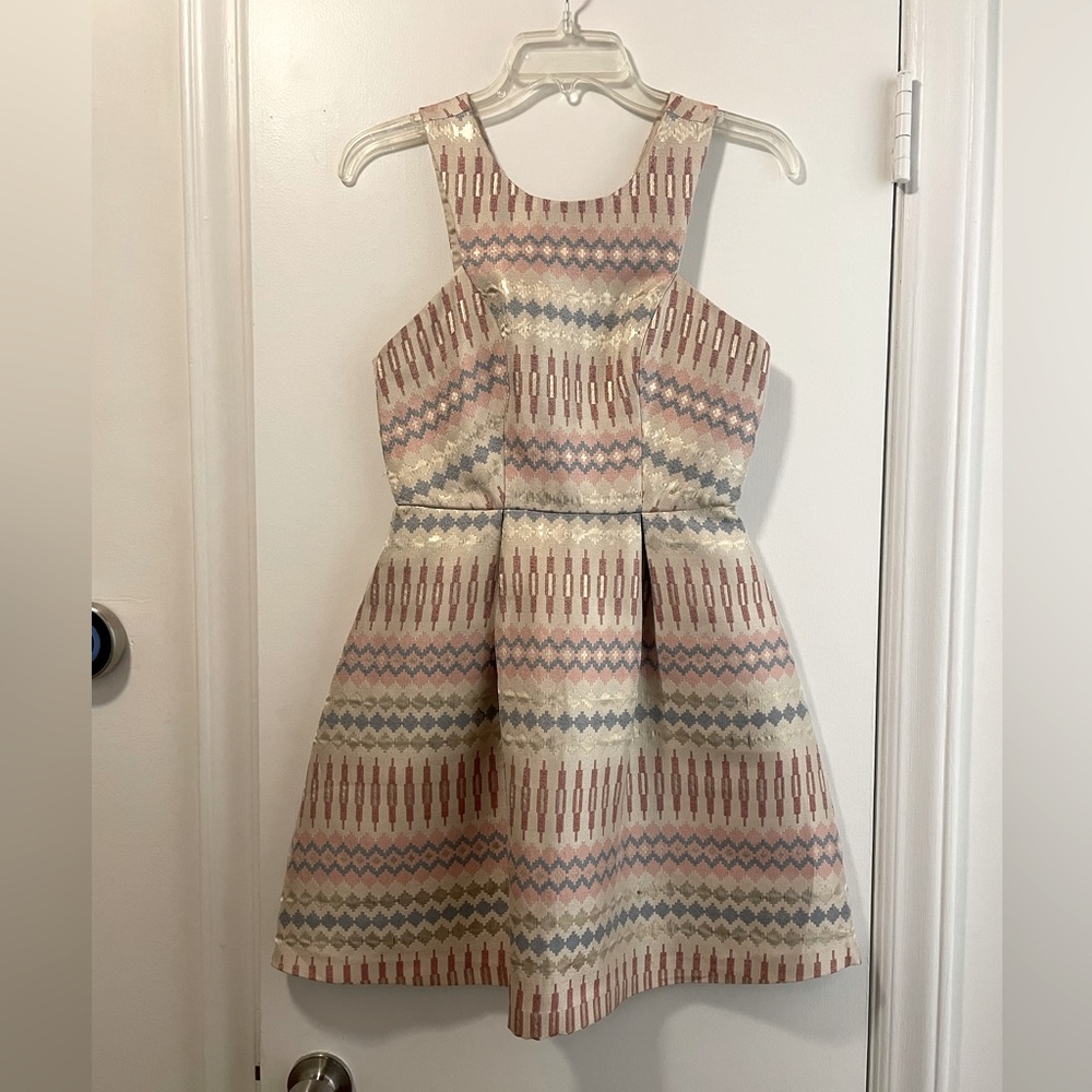 BCBGeneration Pink, Blue, & Gold A-Line Dress-Size 2